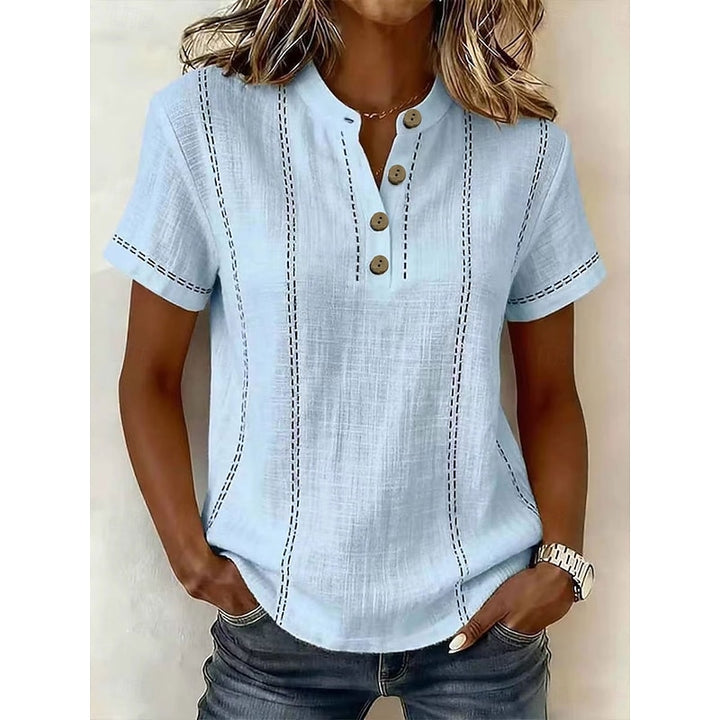 Adrienne | Striped Button-Neck Top