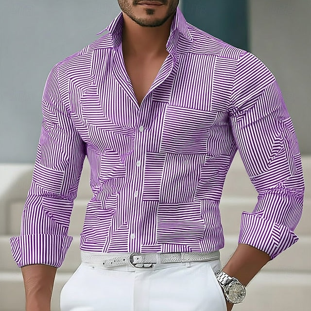 Nolan | Men's Geometric Stripe Long Sleeve Shirt