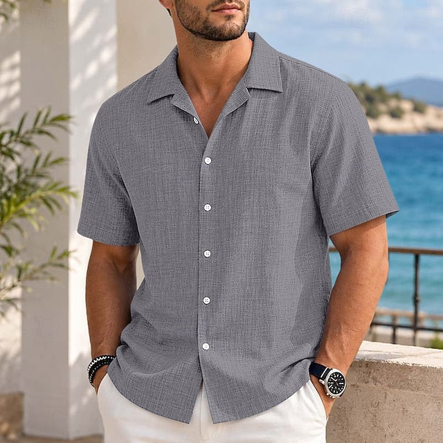Neil | Men's Linen Camp Collar Shirt