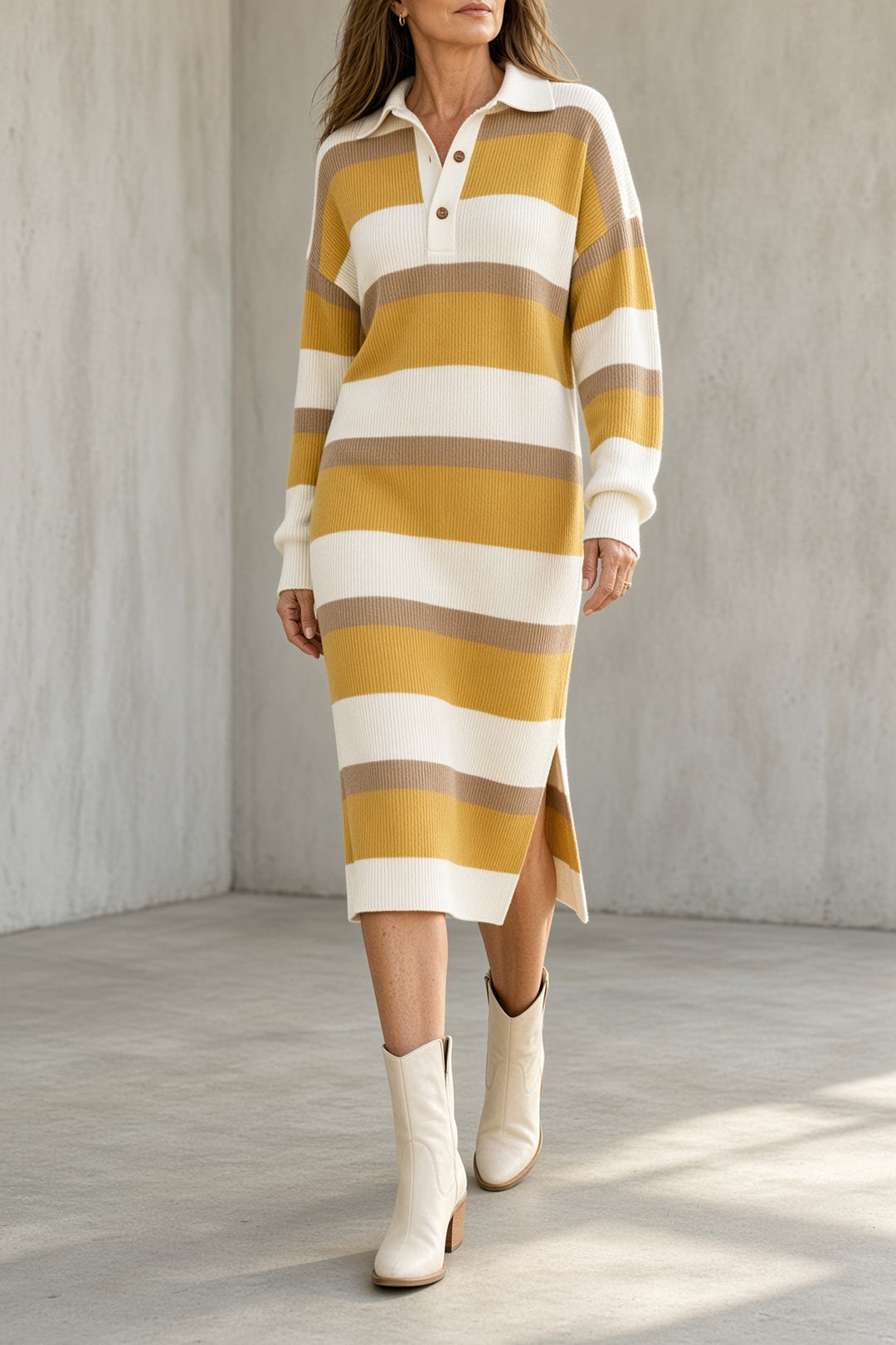 Claudia | Striped Collared Midi Dress