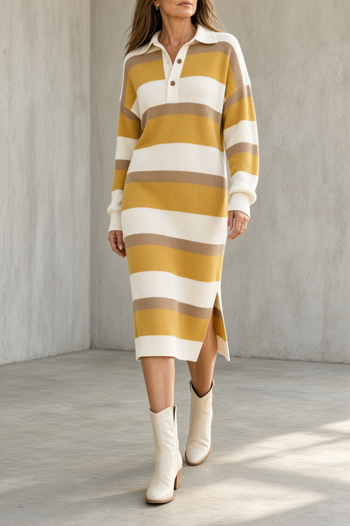 Claudia | Striped Collared Midi Dress