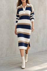 Claudia | Striped Collared Midi Dress