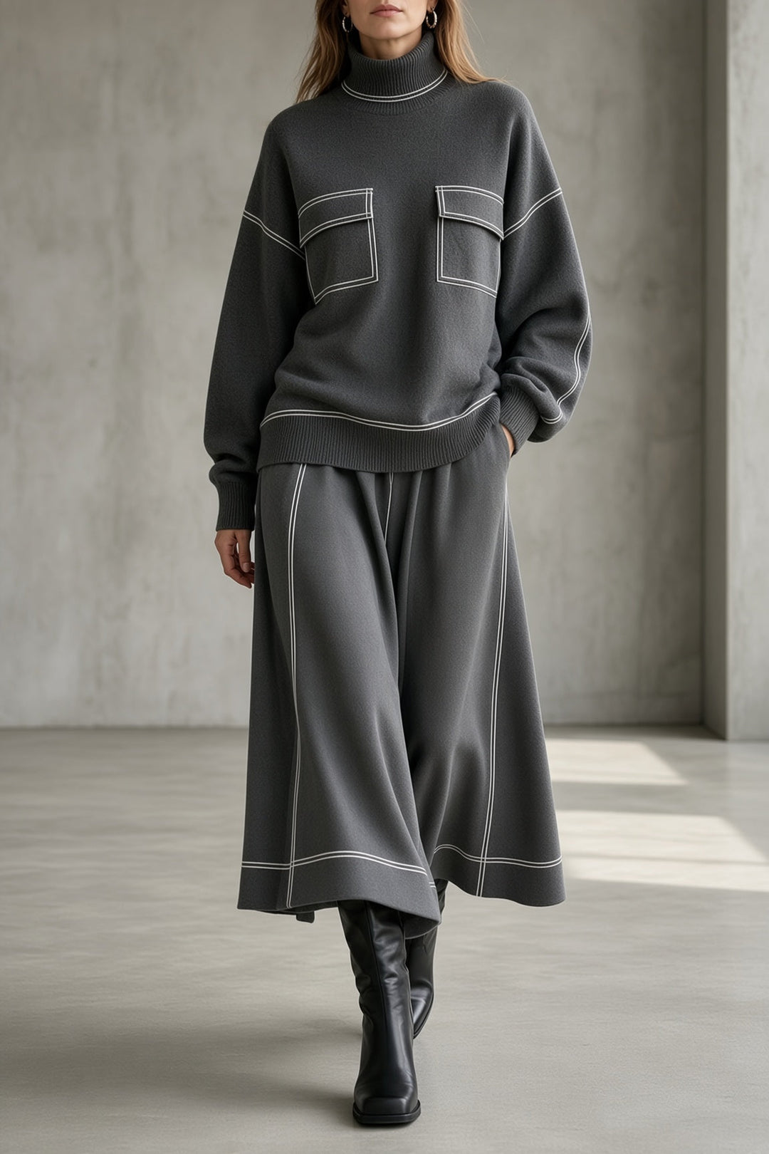 Rachel | Contrast-Stitch Two-Piece Set