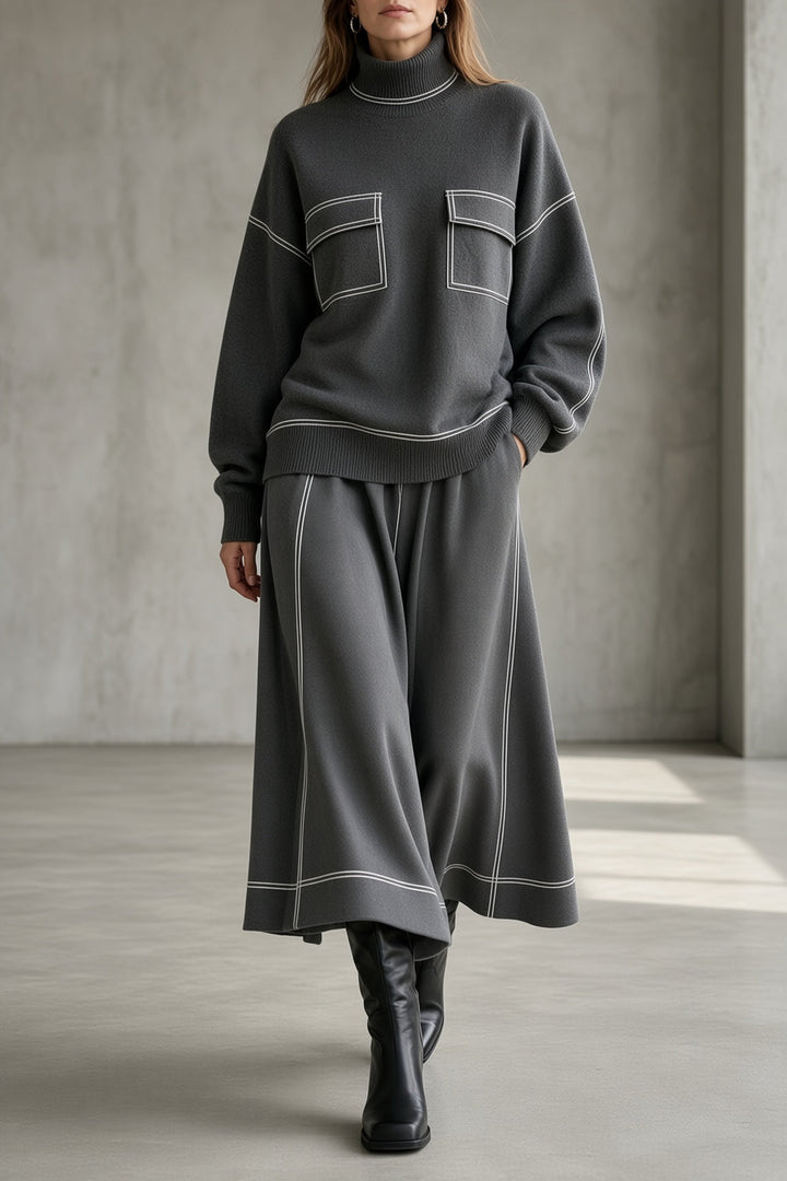 Rachel | Contrast-Stitch Two-Piece Set