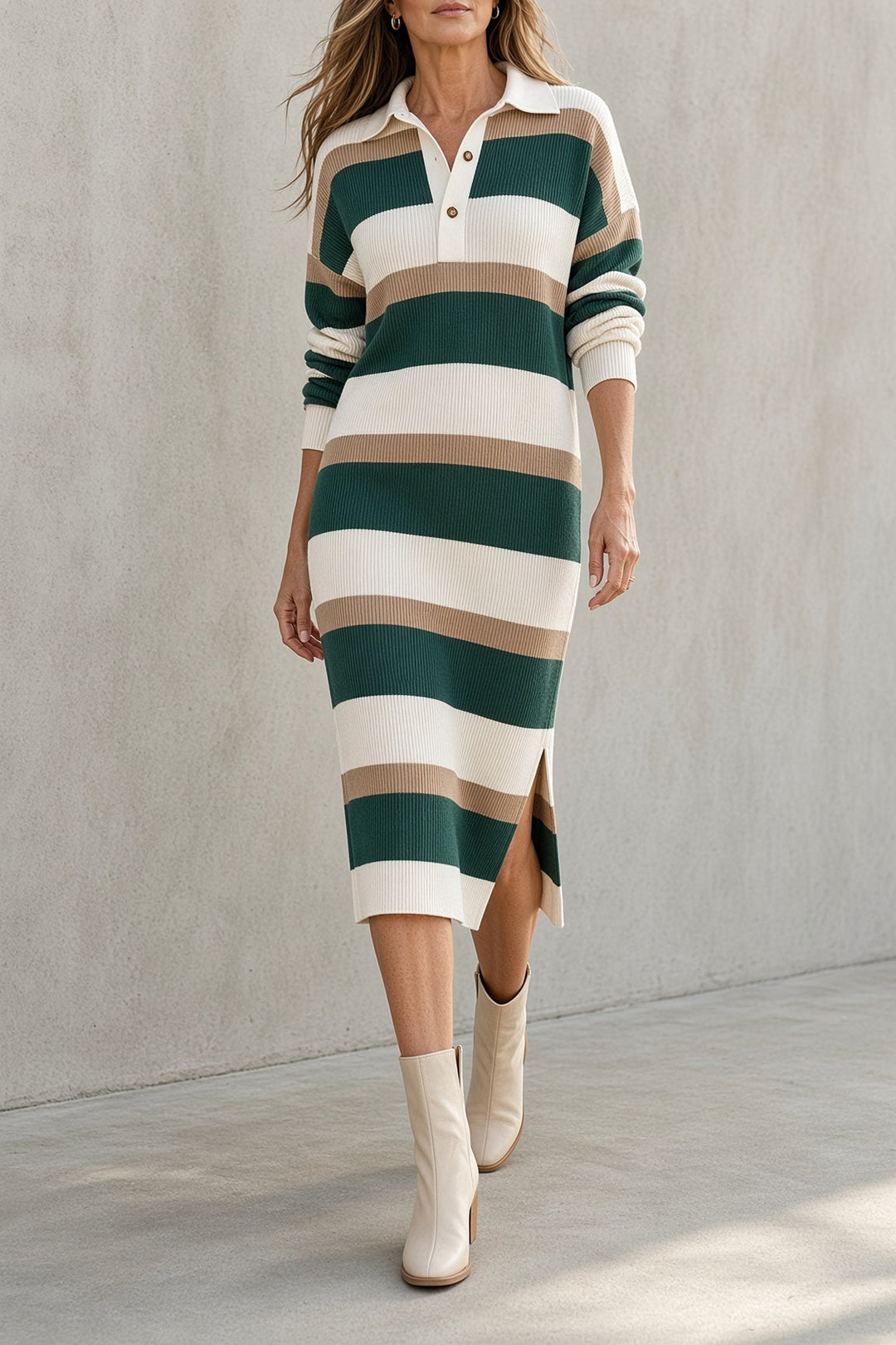 Claudia | Striped Collared Midi Dress