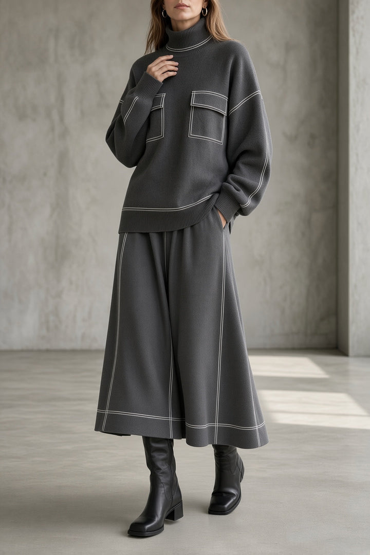 Rachel | Contrast-Stitch Two-Piece Set