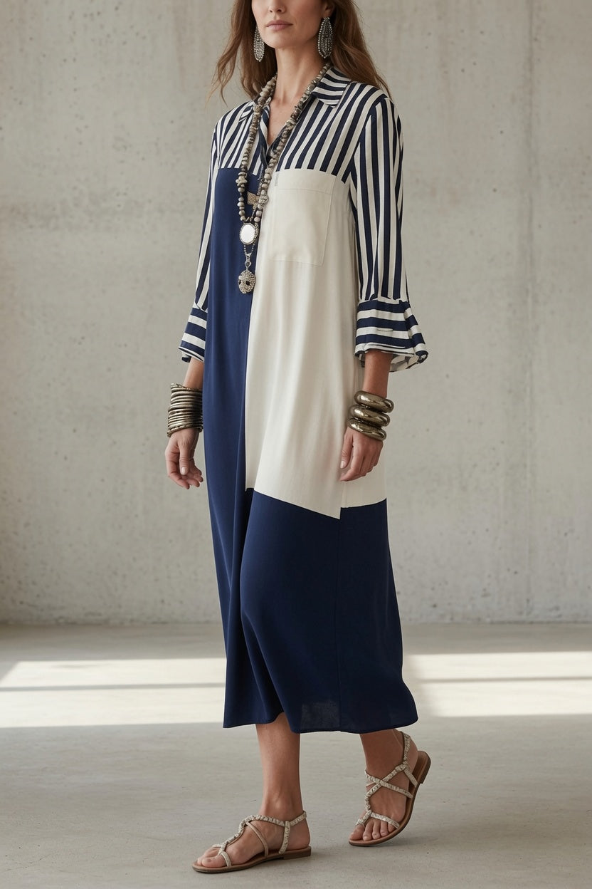Ingrid | Colorblock Maxi Shirt Dress