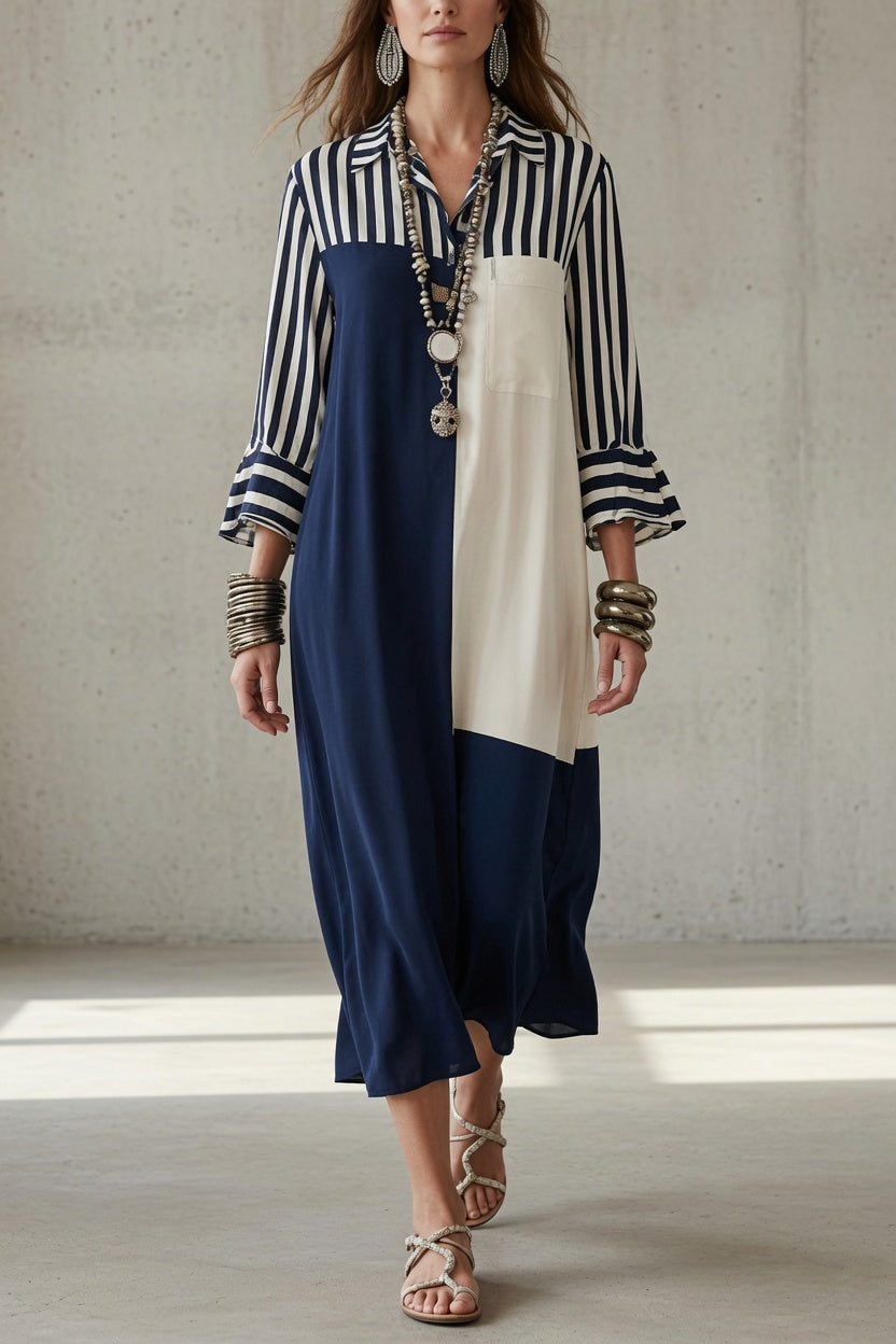 Ingrid | Colorblock Maxi Shirt Dress
