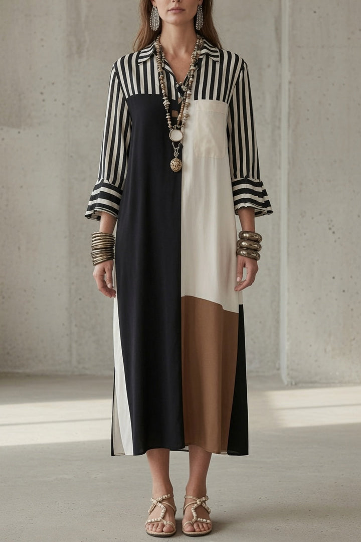Ingrid | Colorblock Maxi Shirt Dress