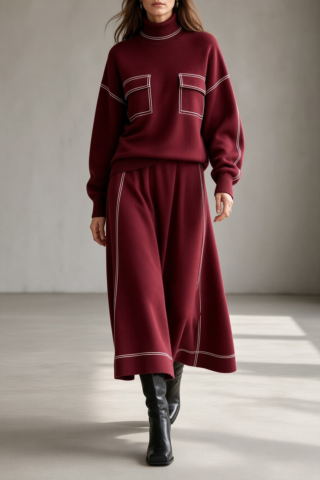 Rachel | Contrast-Stitch Two-Piece Set