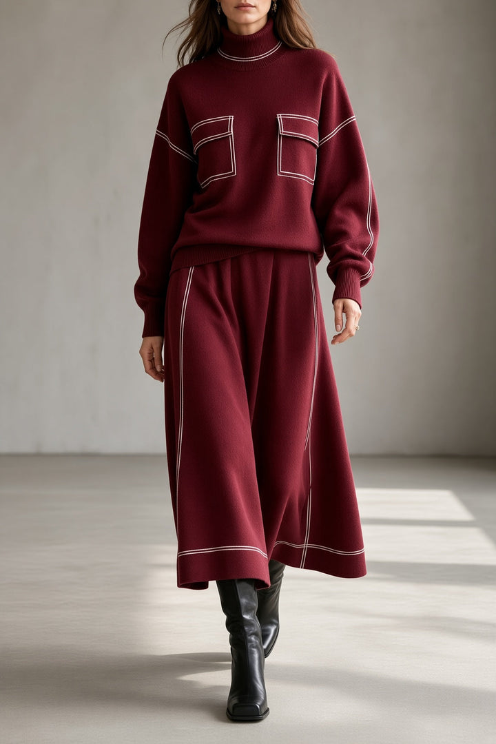 Rachel | Contrast-Stitch Two-Piece Set