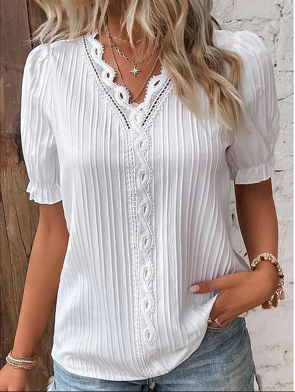 Harper | Lace-Trim V-Neck Blouse