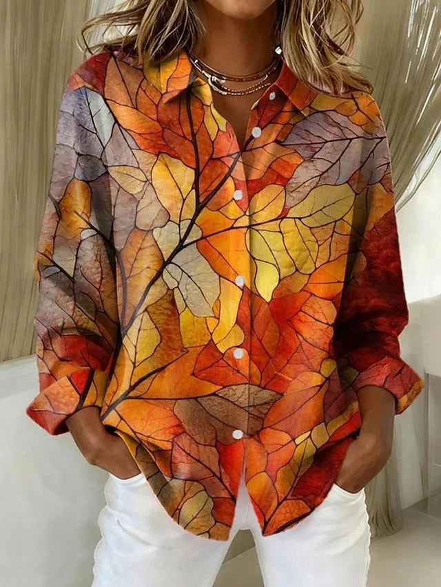 Marissa | Autumn Leaf Print Button Blouse