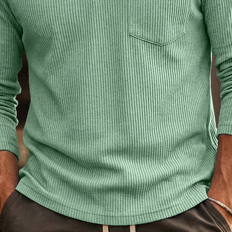 Nolan | Ribbed Long-Sleeve Henley Shirt
