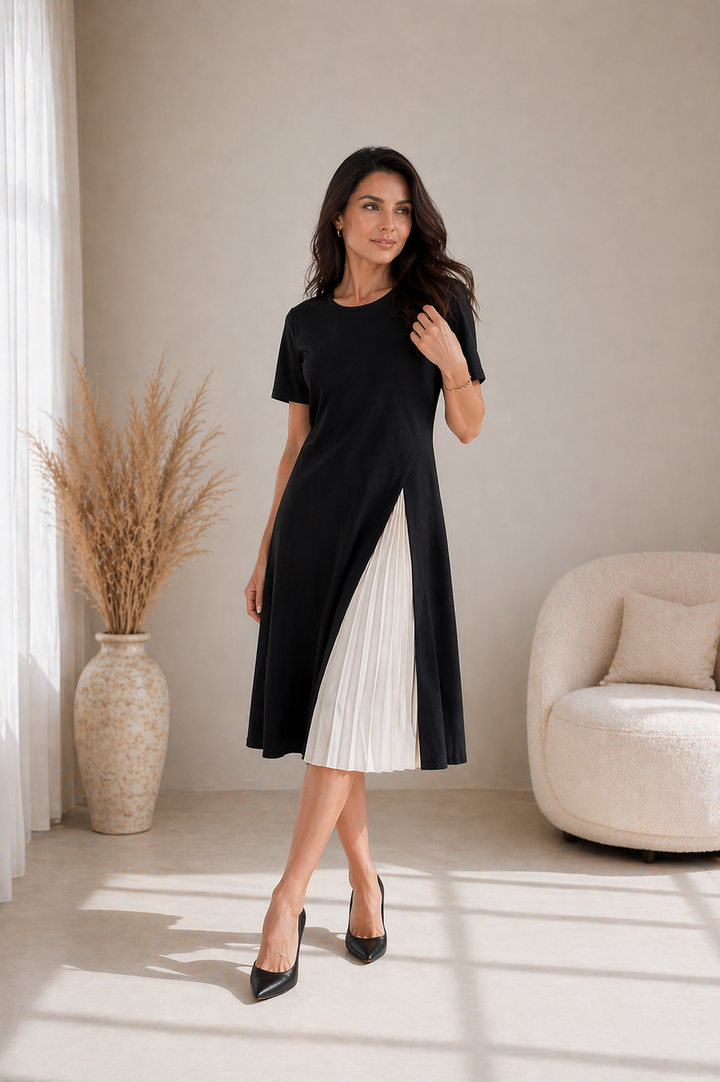 Genevieve | Pleated Panel Midi Dress