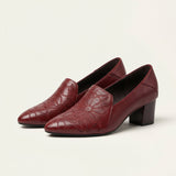 Elspeth | Floral-Embossed Block-Heel Pumps