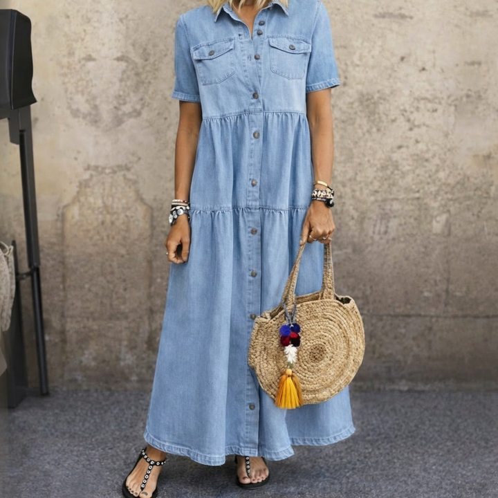 Penelope | Button-Front Tiered Midi Dress