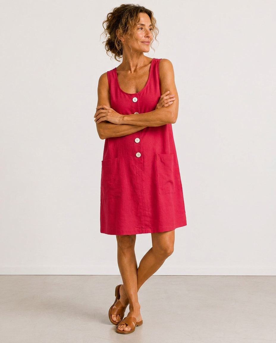 Dahlia | Sleeveless Button-Front Mini Dress with Side Pockets