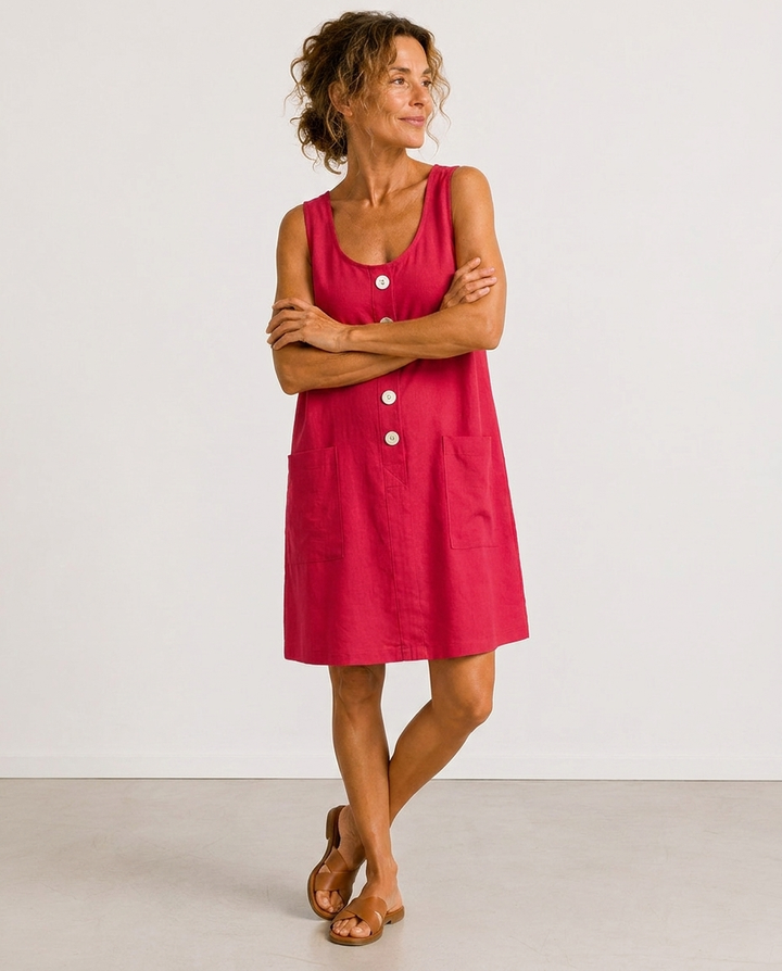 Dahlia | Sleeveless Button-Front Mini Dress with Side Pockets