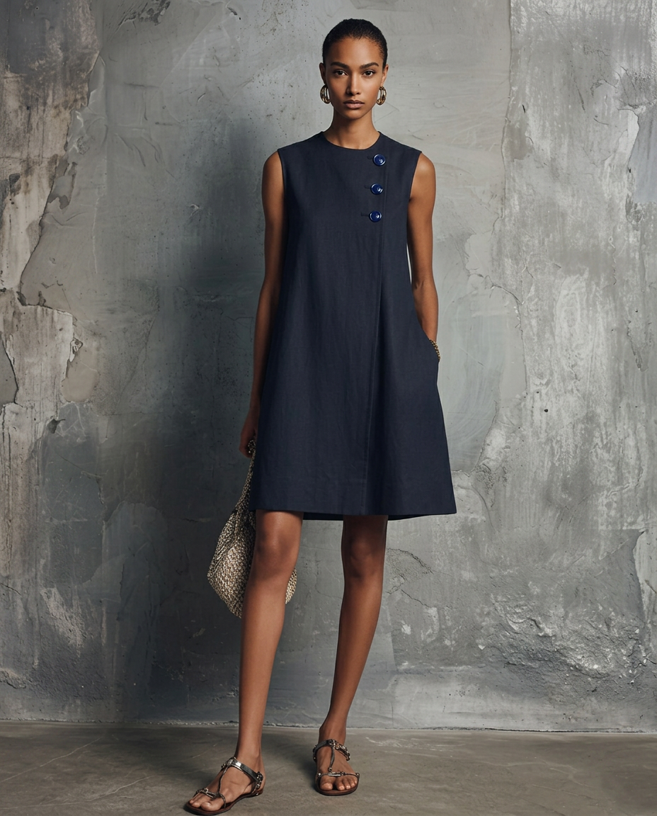 Audrey | Sleeveless A-Line Mini Dress with Statement Buttons