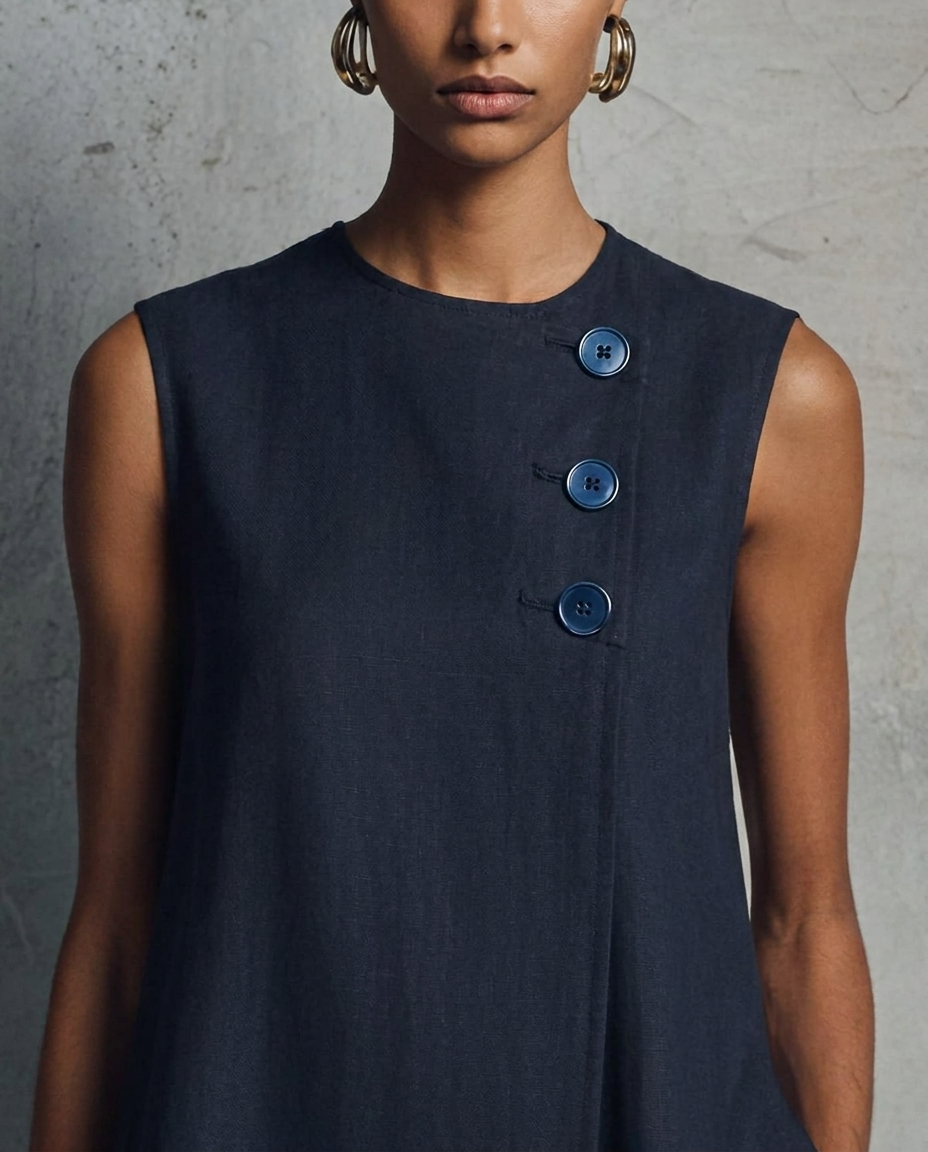 Audrey | Sleeveless A-Line Mini Dress with Statement Buttons