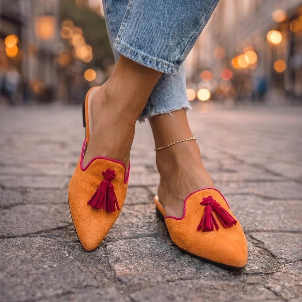 Penelope | Pointed-Toe Tassel Mules