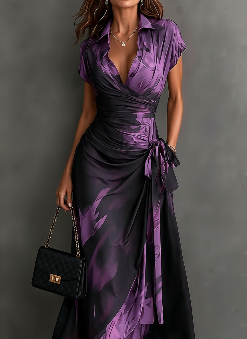 Darcy | Elegant Wrap Midi Dress with Abstract Print