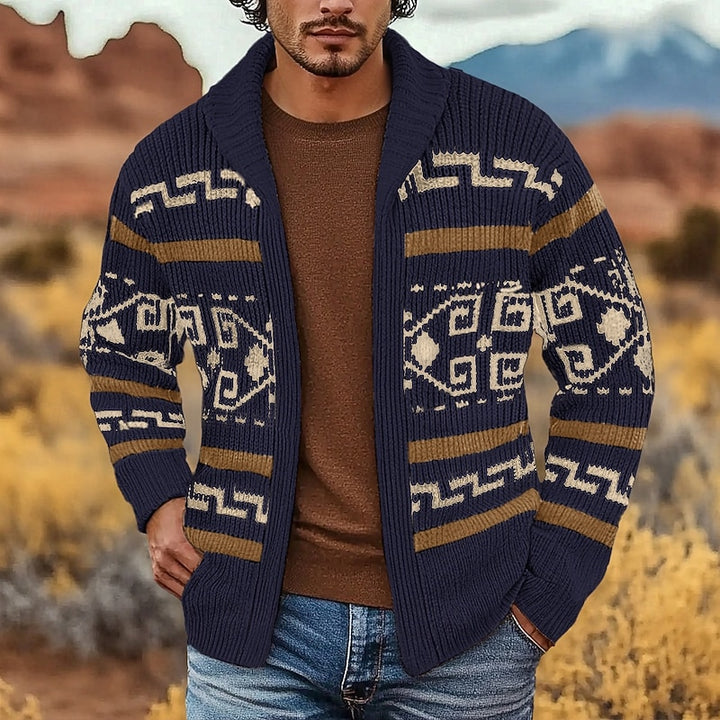 Rhett | Patterned Rolled-Collar Zip Cardigan