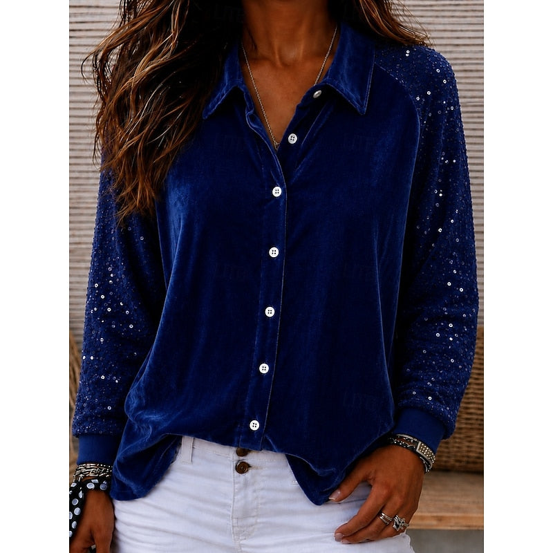 Eloise | Shimmer-Sleeve Button-Up Shirt