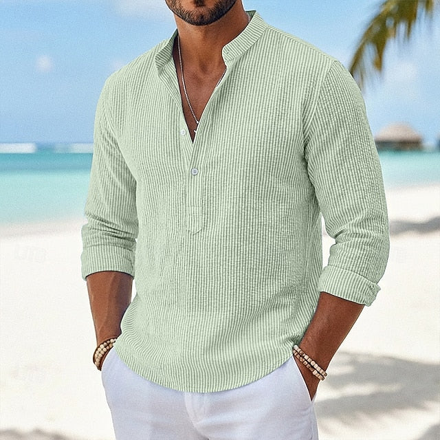 Chase | Men's Seersucker Grandad Collar Long Sleeve Shirt