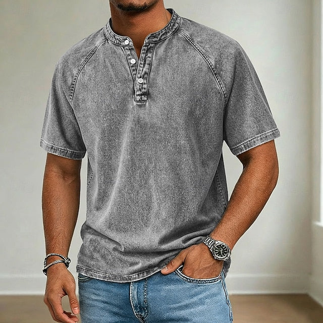 Wayne | Men's Acid Wash Henley T-Shirt