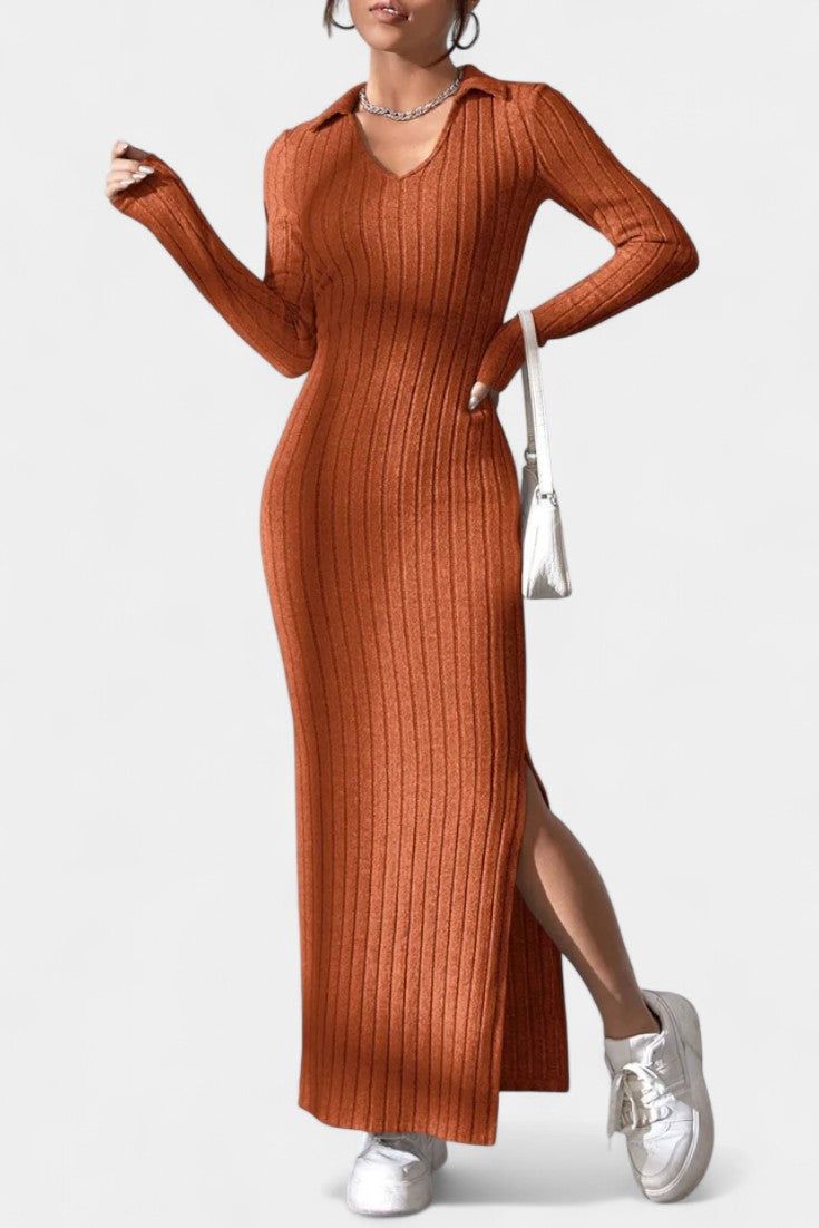 Elspeth | Ribbed Collared Maxi Dress