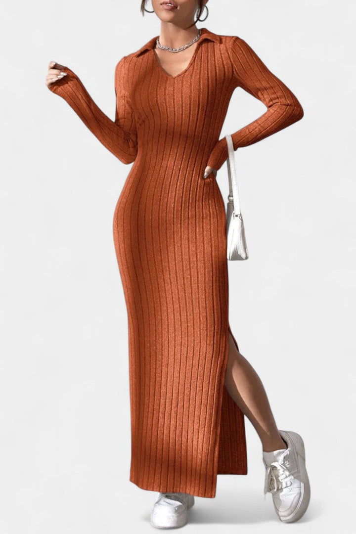 Elspeth | Ribbed Collared Maxi Dress
