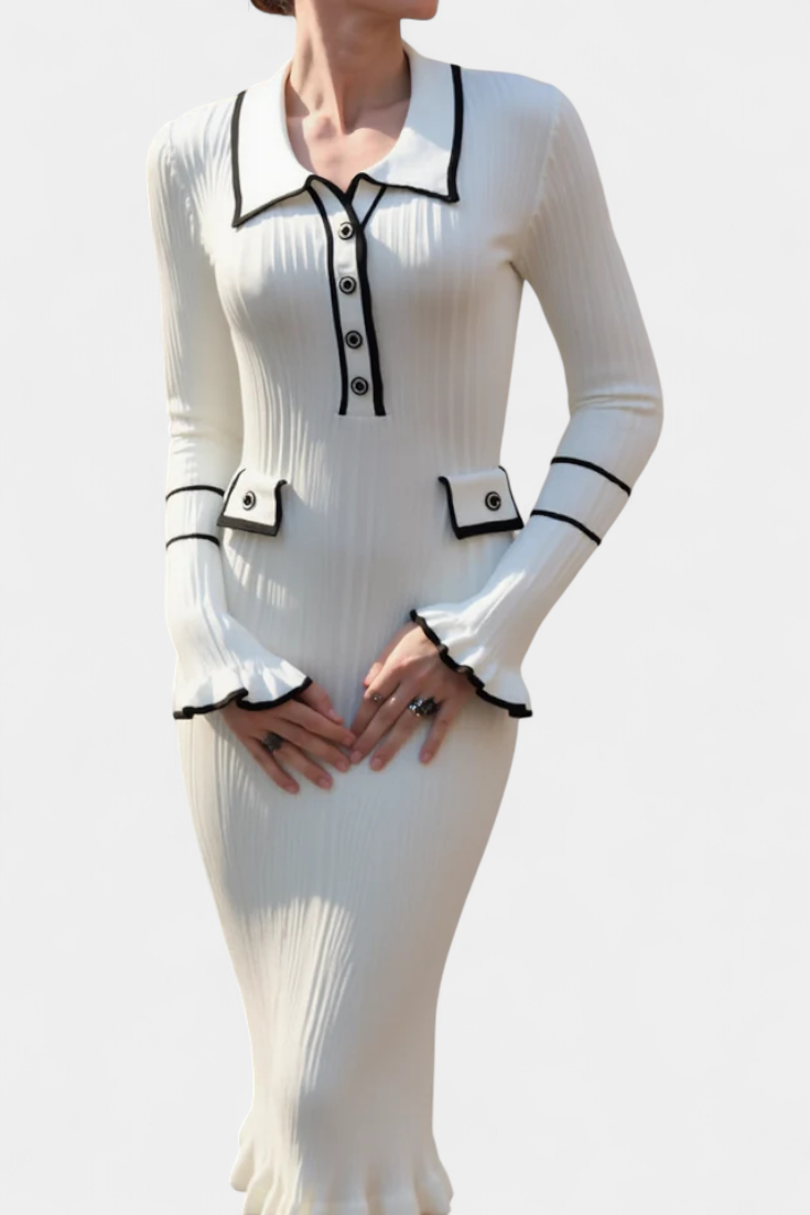Cordy | Polo Collar Ribbed Midi Dress