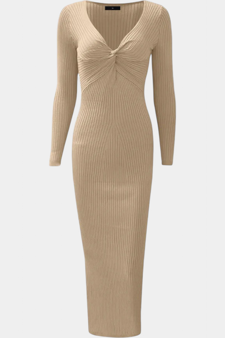 Eloise | Ruched V-Neck Long-Sleeve Fitted Dress