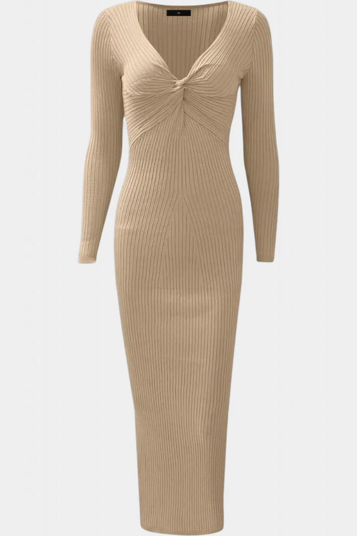 Eloise | Ruched V-Neck Long-Sleeve Fitted Dress