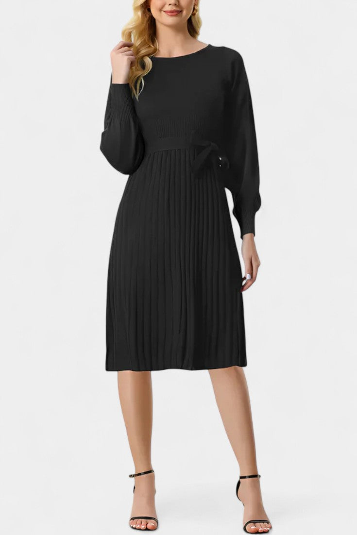 Lisette | Belted Pleated Midi Dress