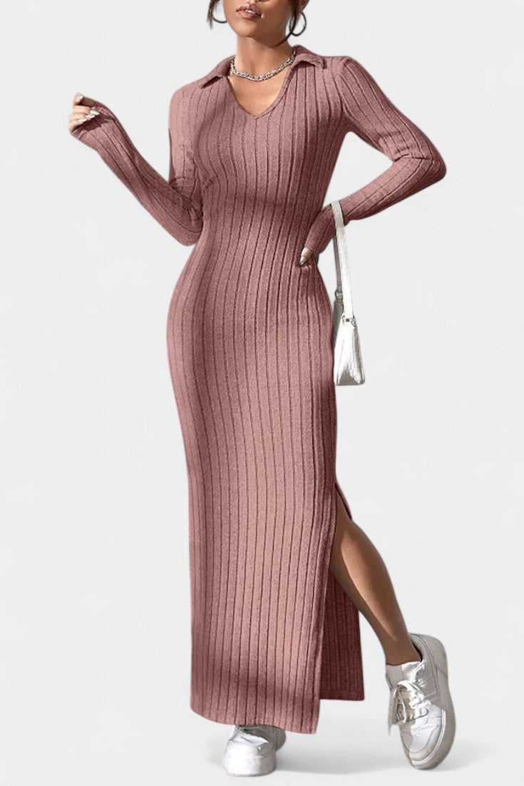 Elspeth | Ribbed Collared Maxi Dress