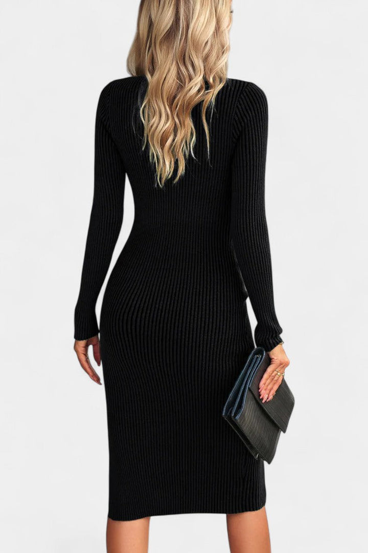 Rosemarie | Fitted Ribbed Midi Dress with Side Slit