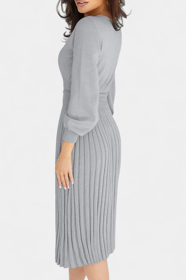 Lisette | Belted Pleated Midi Dress
