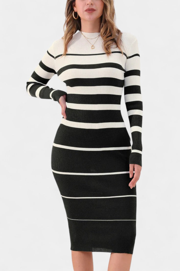 Adalyn | Striped Ribbed Midi Dress