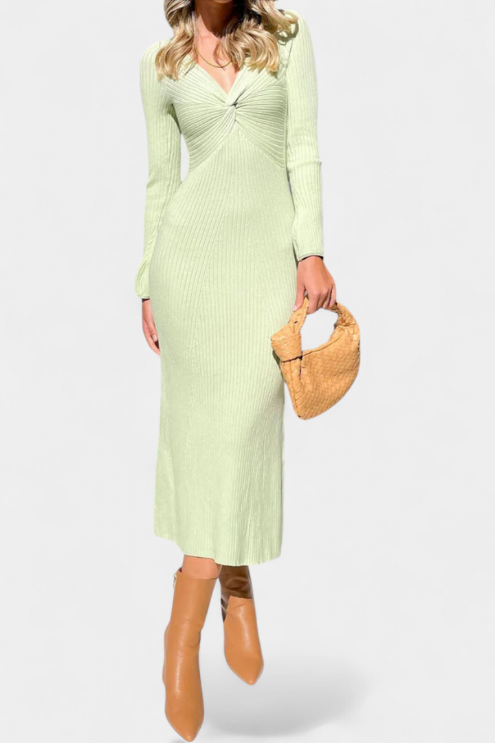Eloise | Ruched V-Neck Long-Sleeve Fitted Dress