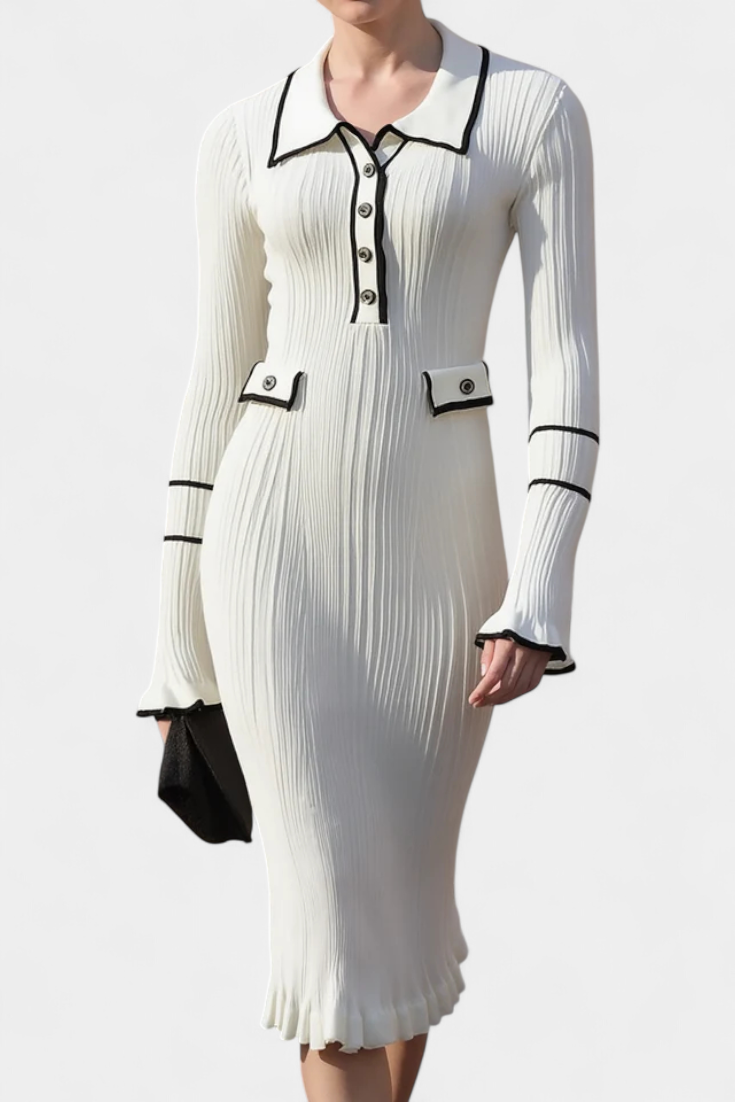 Cordy | Polo Collar Ribbed Midi Dress