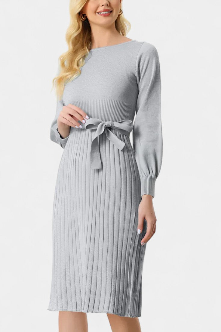 Lisette | Belted Pleated Midi Dress