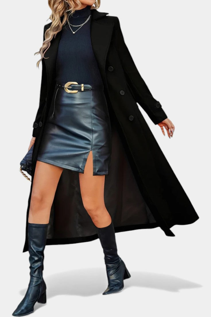 Rosemarie | Long Double-Breasted Coat with Notched Lapels