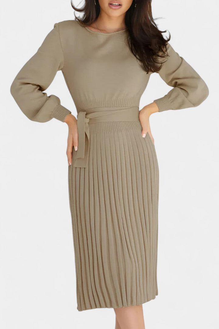 Lisette | Belted Pleated Midi Dress