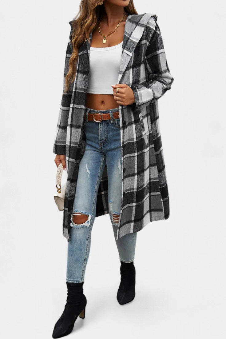 Odalys | Hooded Longline Check Coat