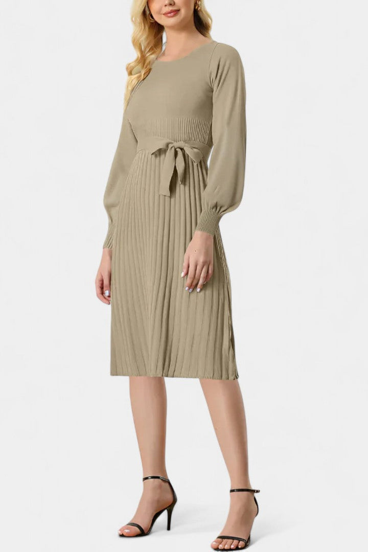 Lisette | Belted Pleated Midi Dress