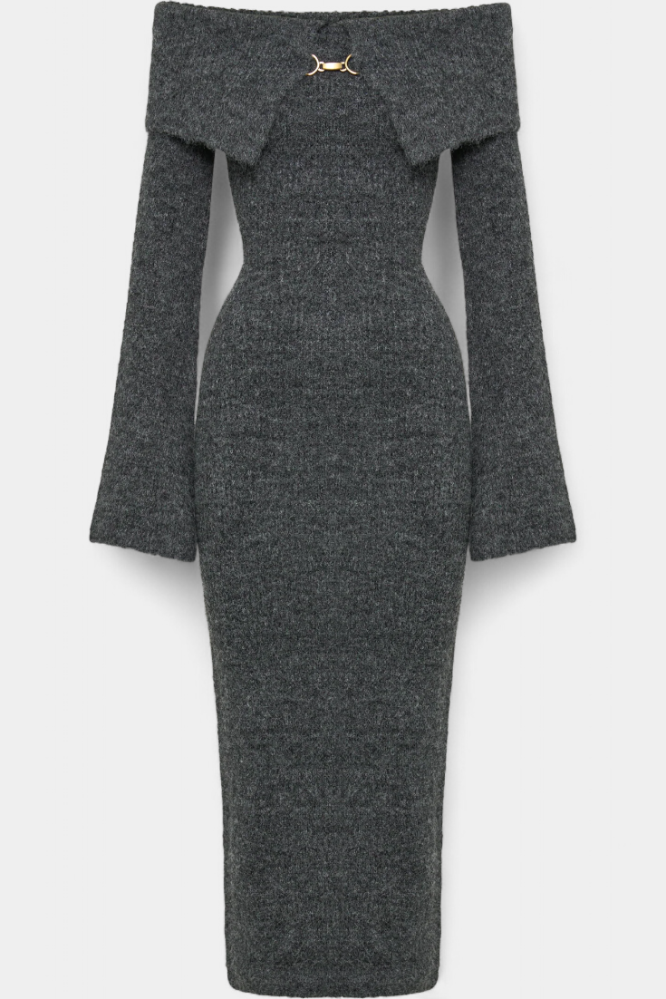 Elodie | Off-Shoulder Ribbed Midi Dress