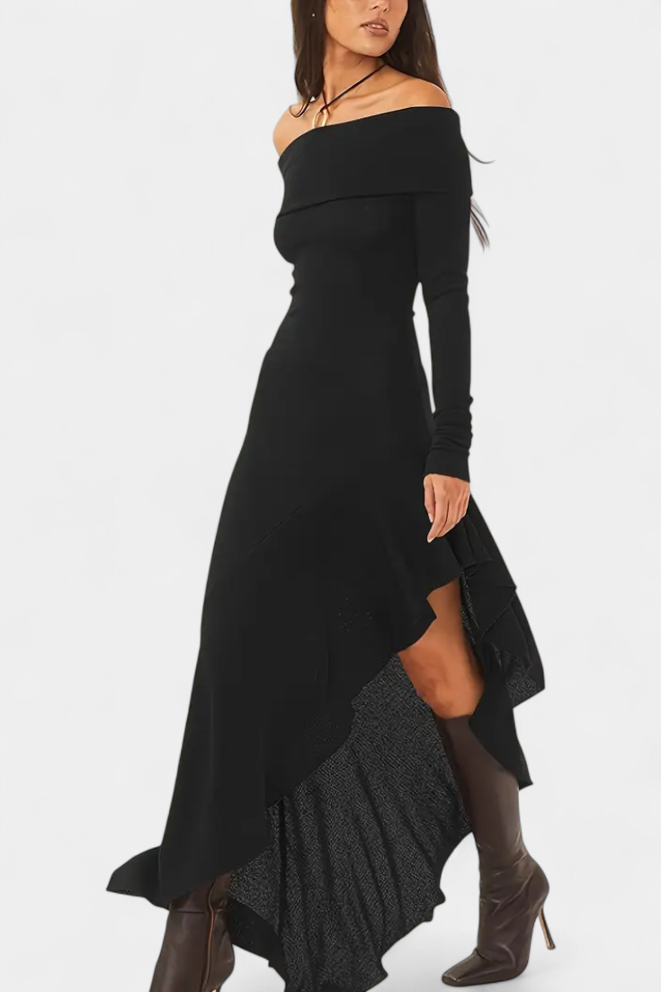 Solene | Off-Shoulder Asymmetrical Maxi Dress